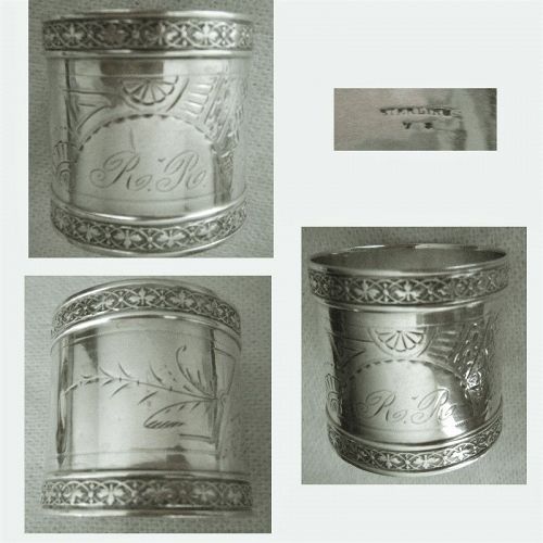 "Aesthetic" Engraved Sterling Silver Large Napkin Ring c. 1880