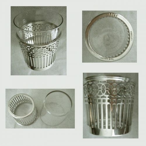 Tiffany Double Shot Glass aka Jigger with Sterling Silver Holder