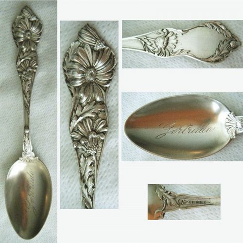 Watson Floral 'Daisy' Sterling Silver Teaspoon Engraved 'Gertrude'