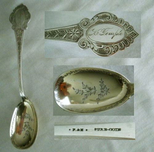 Farrington & Hunnewell Fancy Engraved Pure Coin Silver Preserve Spoon