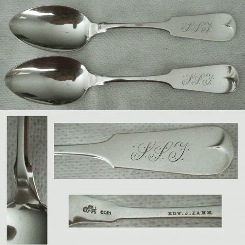 Whiting 'Tipt' Four Edw. J. Zahm, Lancaster PA, Coin Silver Teaspoons