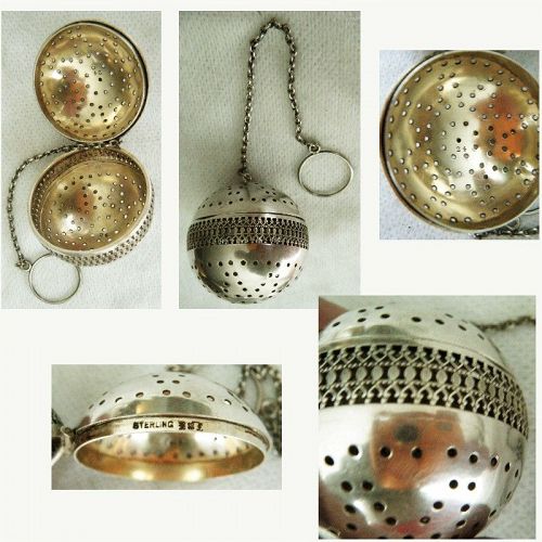 Decorative Lattice Work Howard Sterling Silver Tea Ball on Chain