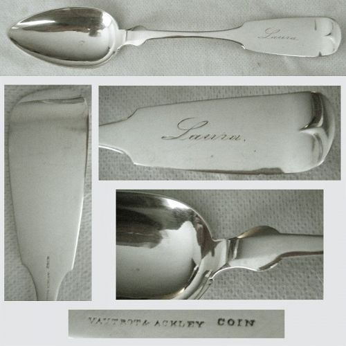 Vautrot & Ackley, Warren, Ohio, 'Tipt' Coin Silver Table Serving Spoon