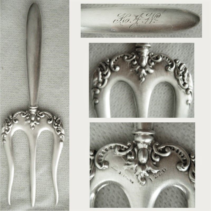 Victorian Sterling Silver 'Scroll &amp; Leaf' Bread or Toast Fork