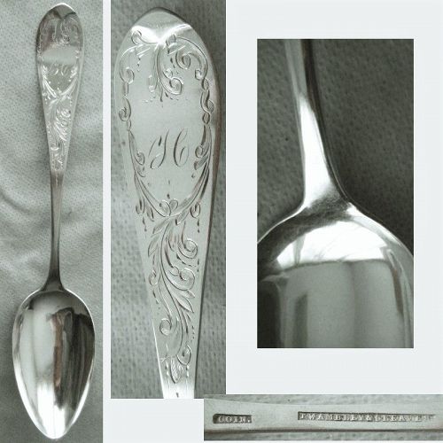 Twambley & Cleaves 'Tipt Engraved' Coin Silver Table Serving Spoon x 2