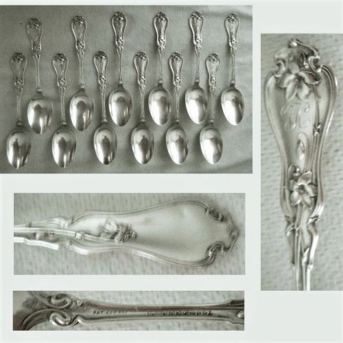 Whiting 'Violet' 12 Matching 5 O'Clock Sterling Silver Teaspoons