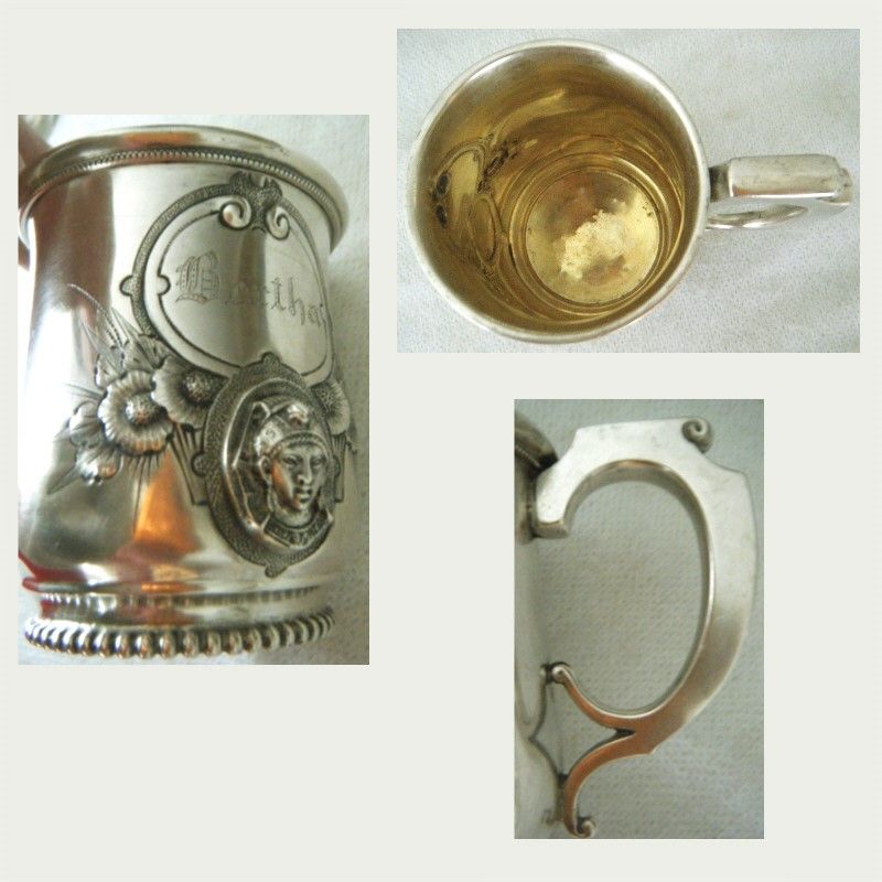 Wood &amp; Hughes 'Pharaoh' Coin Silver Child's Mug Engraved 'Bertha'