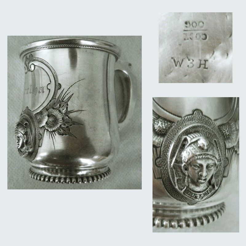 Wood &amp; Hughes 'Pharaoh' Coin Silver Child's Mug Engraved 'Bertha'