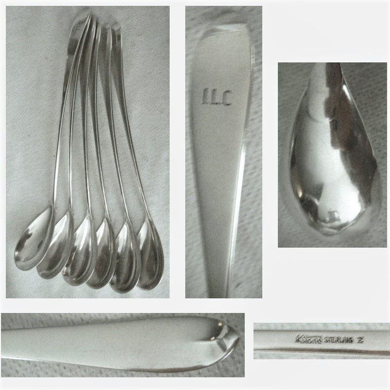 Six Arthur Stone 'Pointed End' Sterling Silver Iced Tea Spoons
