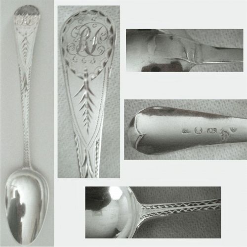 Late 18th Century British Bright Cut Sterling Silver Serving Spoon