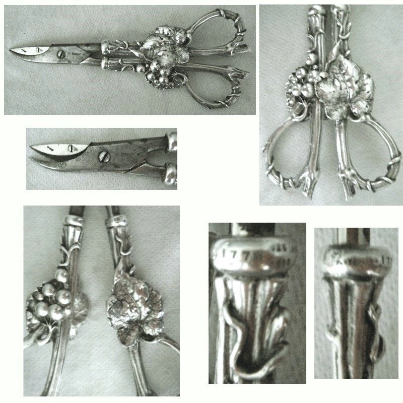 Heavy Cast Whiting Sterling Silver &amp; German Steel Grape Scissors