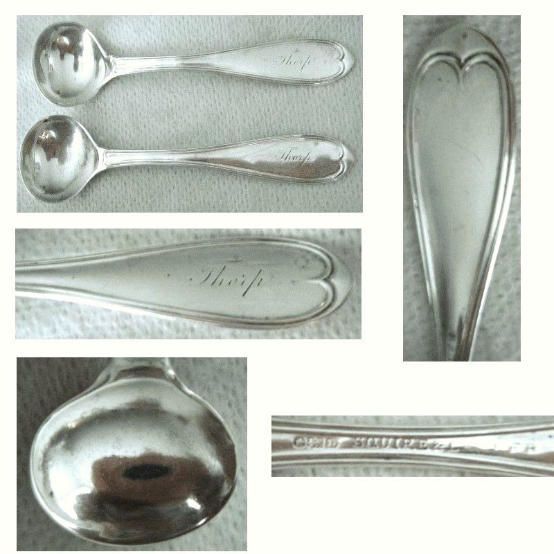 J.L. Westervelt 'Oval Thread' Pair Coin Silver Master Salt Spoons