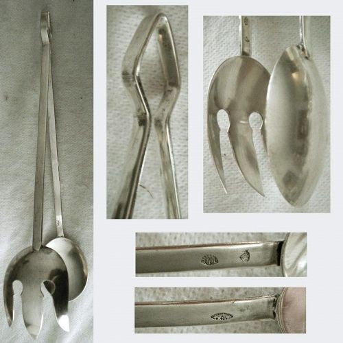 Mexican Large 'Hammered' Mid 20th Century Sterling Silver Salad Tongs