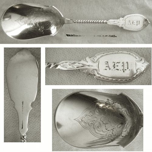 Vanderslice & Co., San Francisco, Twist Handle Coin Silver Berry Scoop