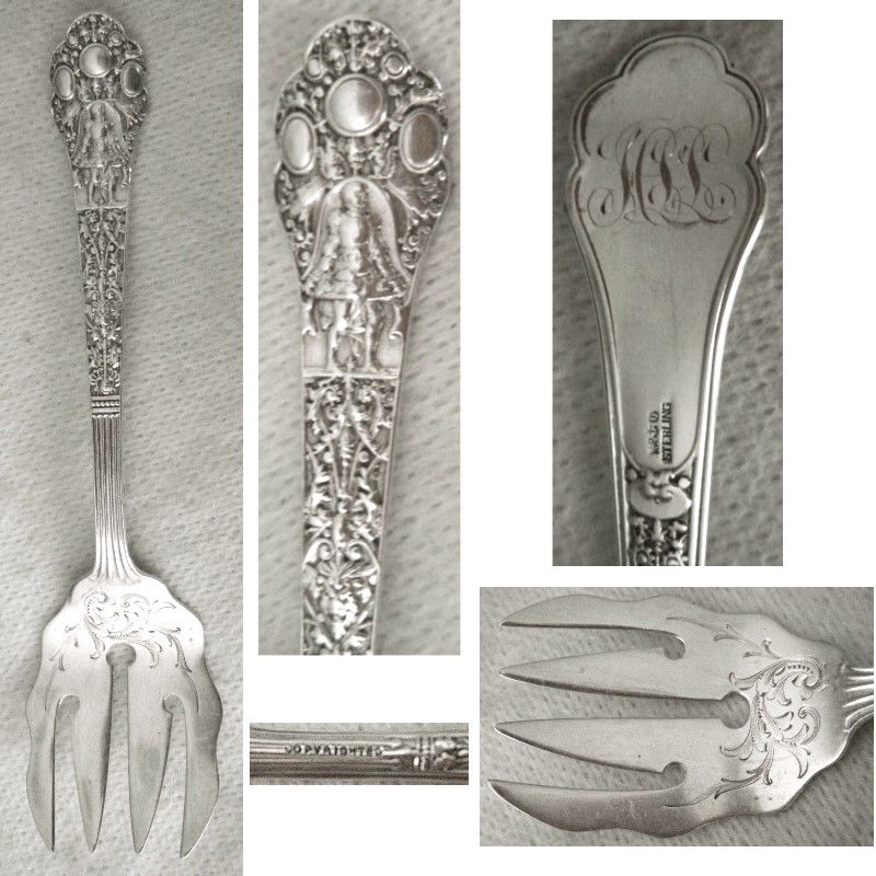 Gorham 'Old Medici' Sterling Silver Sardine Fork with Engraved Blade