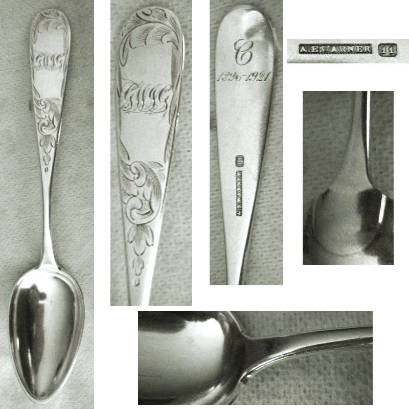 Warner, Baltimore, 'Mayflower' c. 1830 11 oz. Silver Place Spoon x 2