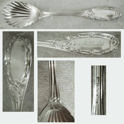 NYC 'Jenny Lind' Coin Silver Shell Bowl Jelly Spoon Engraved 'Bechtel'