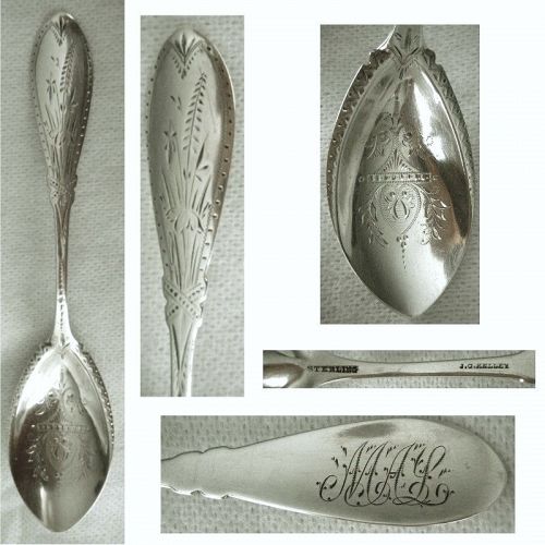 J.C. Kelley (Watts), Phila., Bright Cut Sterling Silver Jelly Spoon