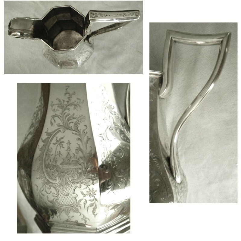 Boston c 1850 'Pure Coin' Silver Octagonal Tall Engraved Water Pitcher