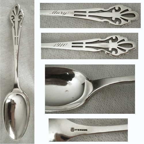 Towle  Arts & Crafts Pierced Sterling Silver 'Mary 1910' Youth Spoon
