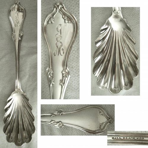 Ball, Black & Co. Large 'Leaf' Coin Silver Shell Bowl Berry Spoon