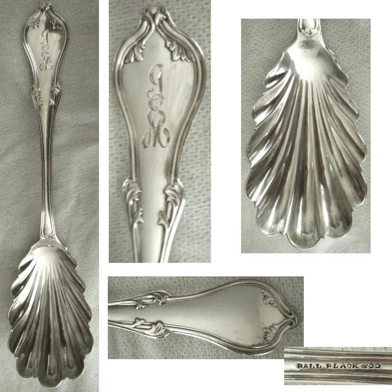 Ball, Black &amp; Co. Large 'Leaf' Coin Silver Shell Bowl Berry Spoon