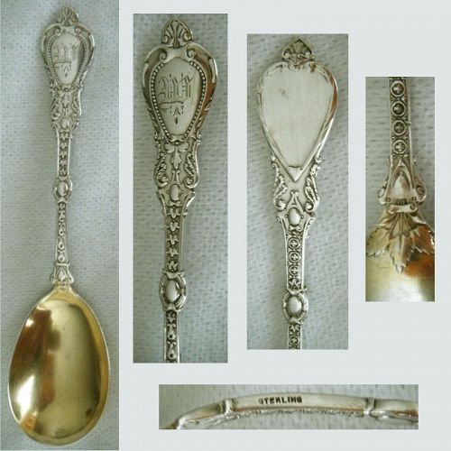 Decorative c. 1880 Unusual Pattern Sterling Silver Sugar Spoon