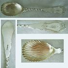 Albert Coles NYC Mid 19th Century Coin Silver Twist Handle Shell Spoon