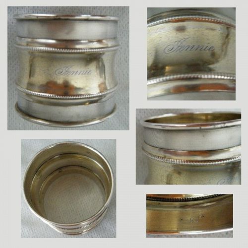 'Knurled' 19th Century Silver Napkin Ring Engraved 'Jennie'