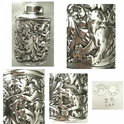 Rare Meriden Britannia 'Hunt Scene'  Silverplated Victorian Tea Caddy