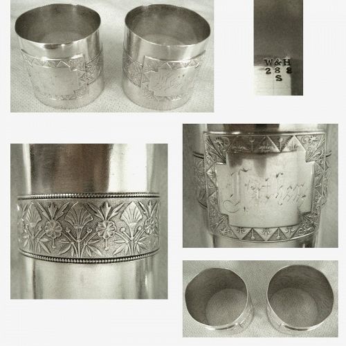 Pair Wood & Hughes Sterling Silver 'Mother' & 'Father' Napkin Rings