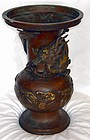 Antique Japanese Meiji Bronze Dragon Vase Signed Large