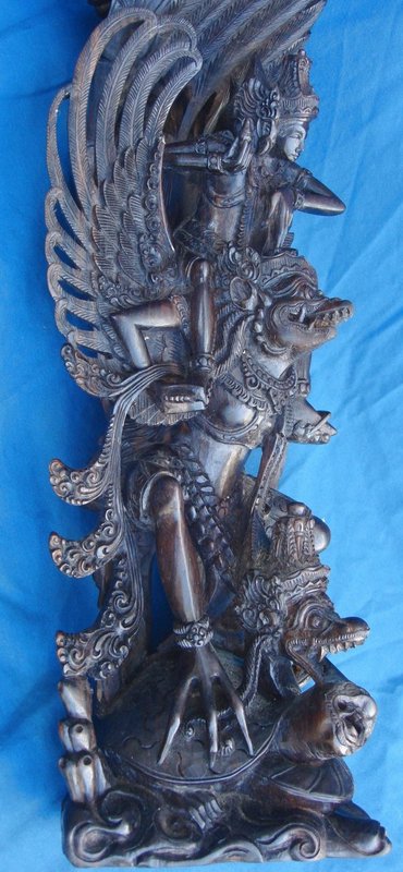 Antique Asian Rosewood Complex Carved Vishnu Garuda