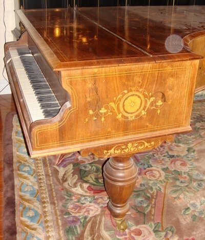 Antique English Grand Piano Rosewood Inlaid 19th C.