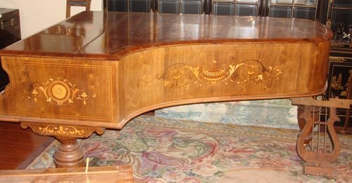 Antique English Grand Piano Rosewood Inlaid 19th C.