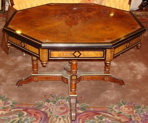 Victorian English Rosewood Inlaid Octagonal Table