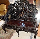 Antique Japanese Meiji Carved Wood Bench 19th C.