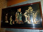 Antique Japanese Meiji Lacquer Stone Inlay Wall Plaque