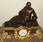 Antique French Patinated Bronze Dore Clock 19th C.