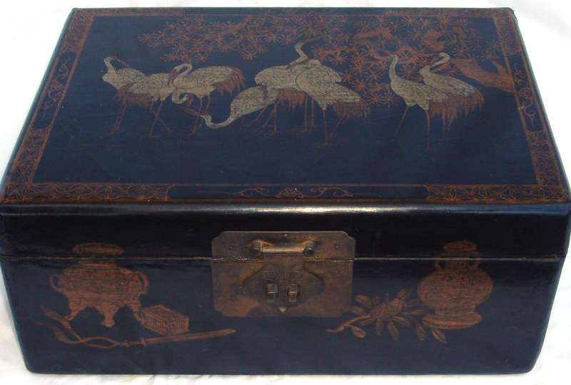 Antique Chinese Lacquer Crane Box