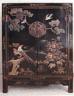 Antique Chinese Lacquer Stone Inlay Cabinet