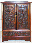 Antique Chinese 5 Claw Dragon Rosewood Carved Cabinet