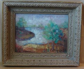 Oil Painting Helmulth Macke 1891 - 1936 "Lakeside"