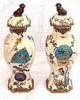 Pair French Japonaiserie Covered Ceramic Vases