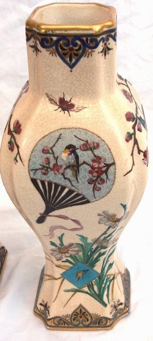 Pair French Japonaiserie Covered Ceramic Vases