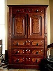 Antique Victorian Walnut Burl Wood Armoire Cabinet