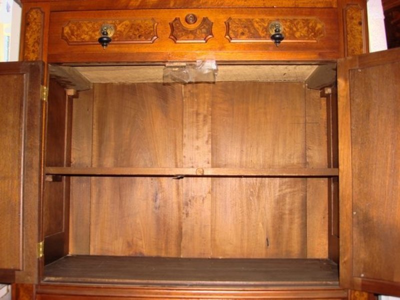 Antique Victorian Walnut Burl Wood Armoire Cabinet