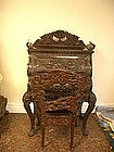 Japanese Meiji Export Carved Cherry Wood Desk and Chair