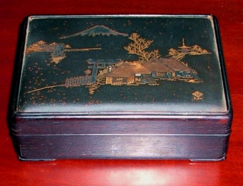 Signed Japanese Meiji Brass Inlaid Rosewood Box