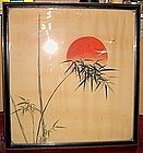 Japanese Antique Embroidered Silk Painting Cranes
